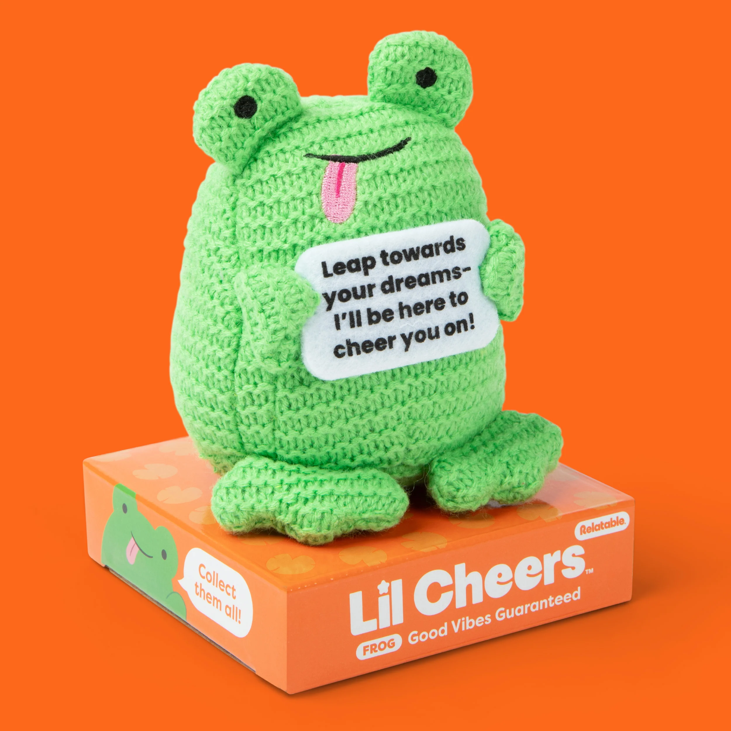 Lil Cheers Frog by Relatable – Whimsical Crochet Plush with a Positive Message