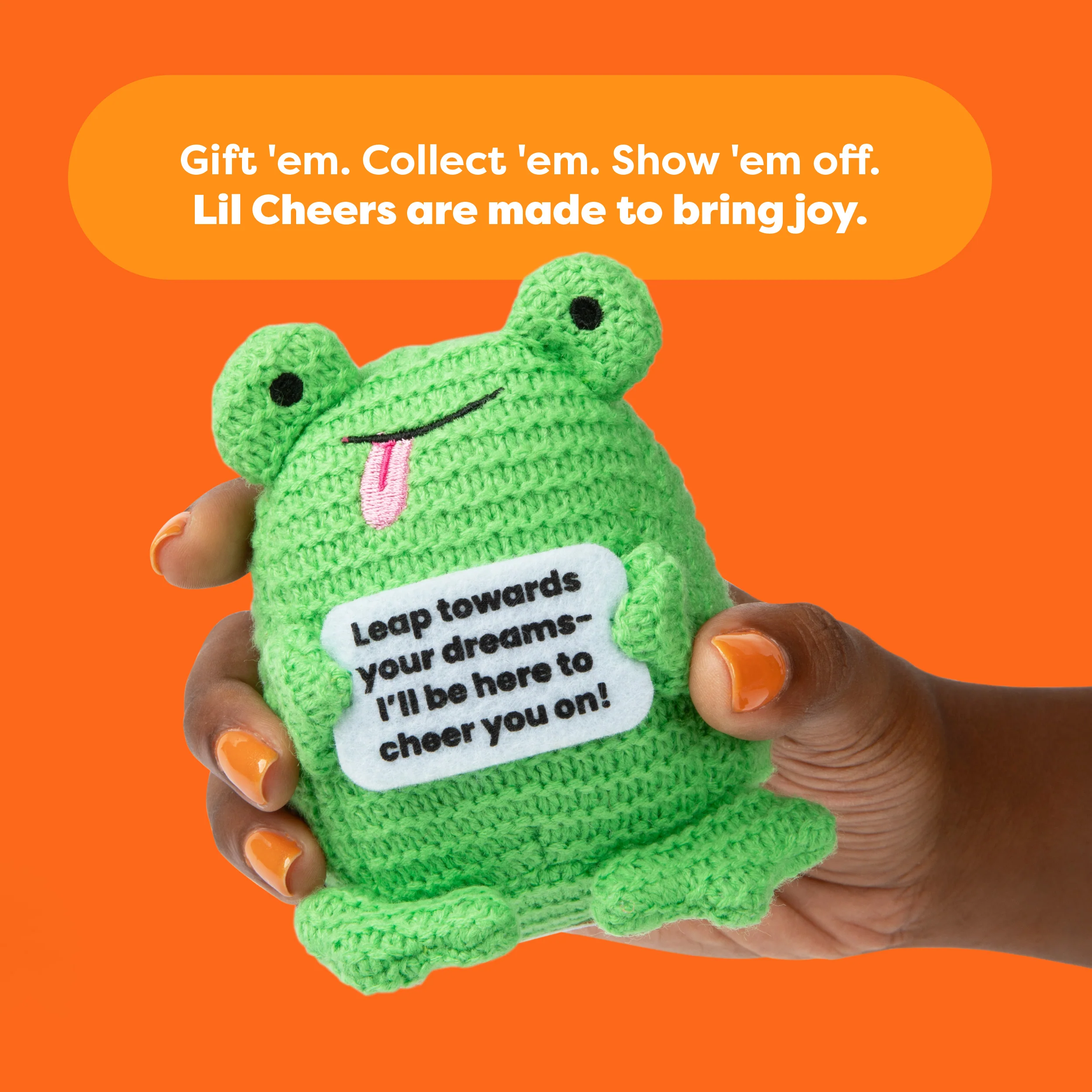 Lil Cheers Frog by Relatable – Whimsical Crochet Plush with a Positive Message 4 Lil Cheers Frog by Relatable – Whimsical Crochet Plush with a Positive Message