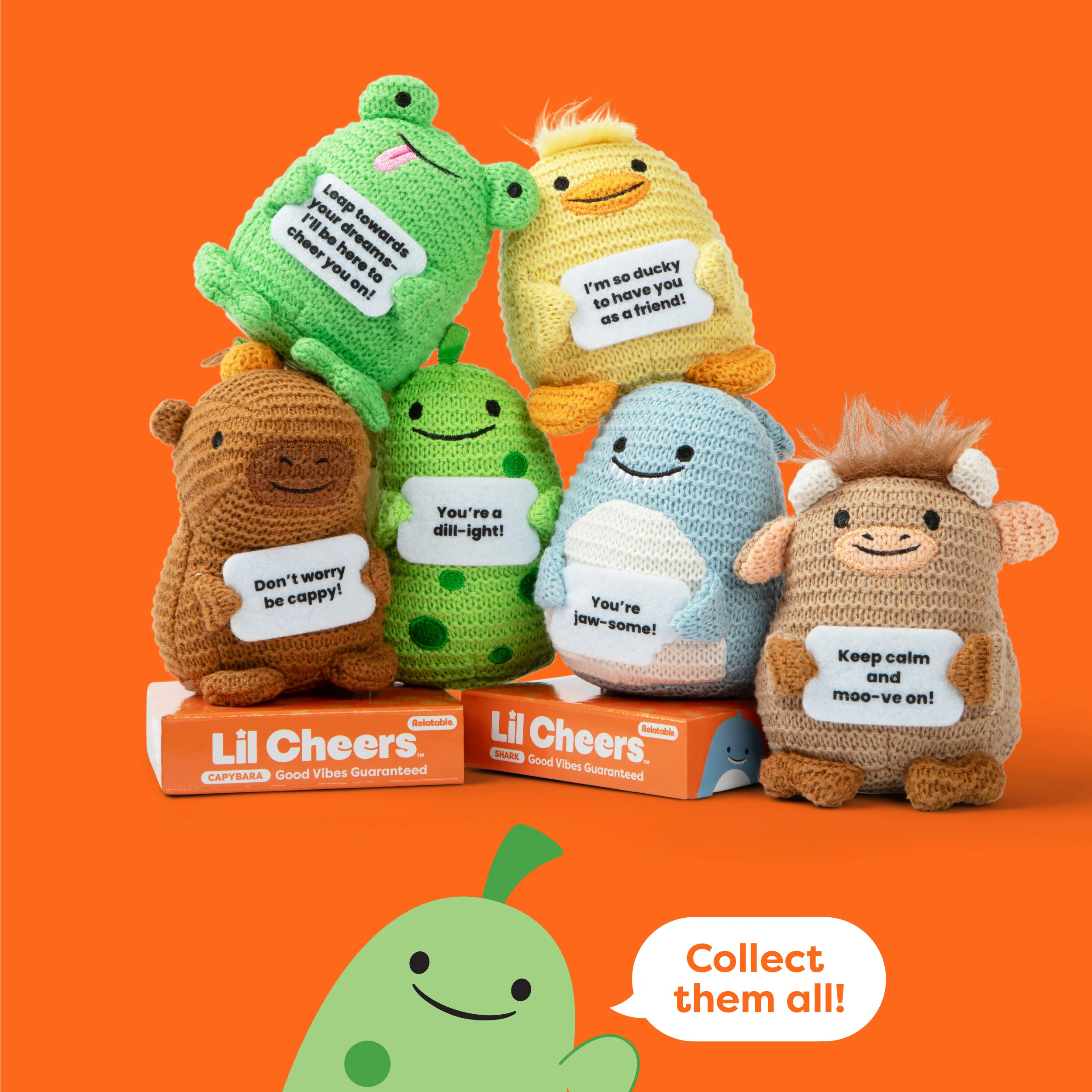 Lil Cheers Pickle by Relatable – Funny Crochet Plush with Feel-Good Vibes