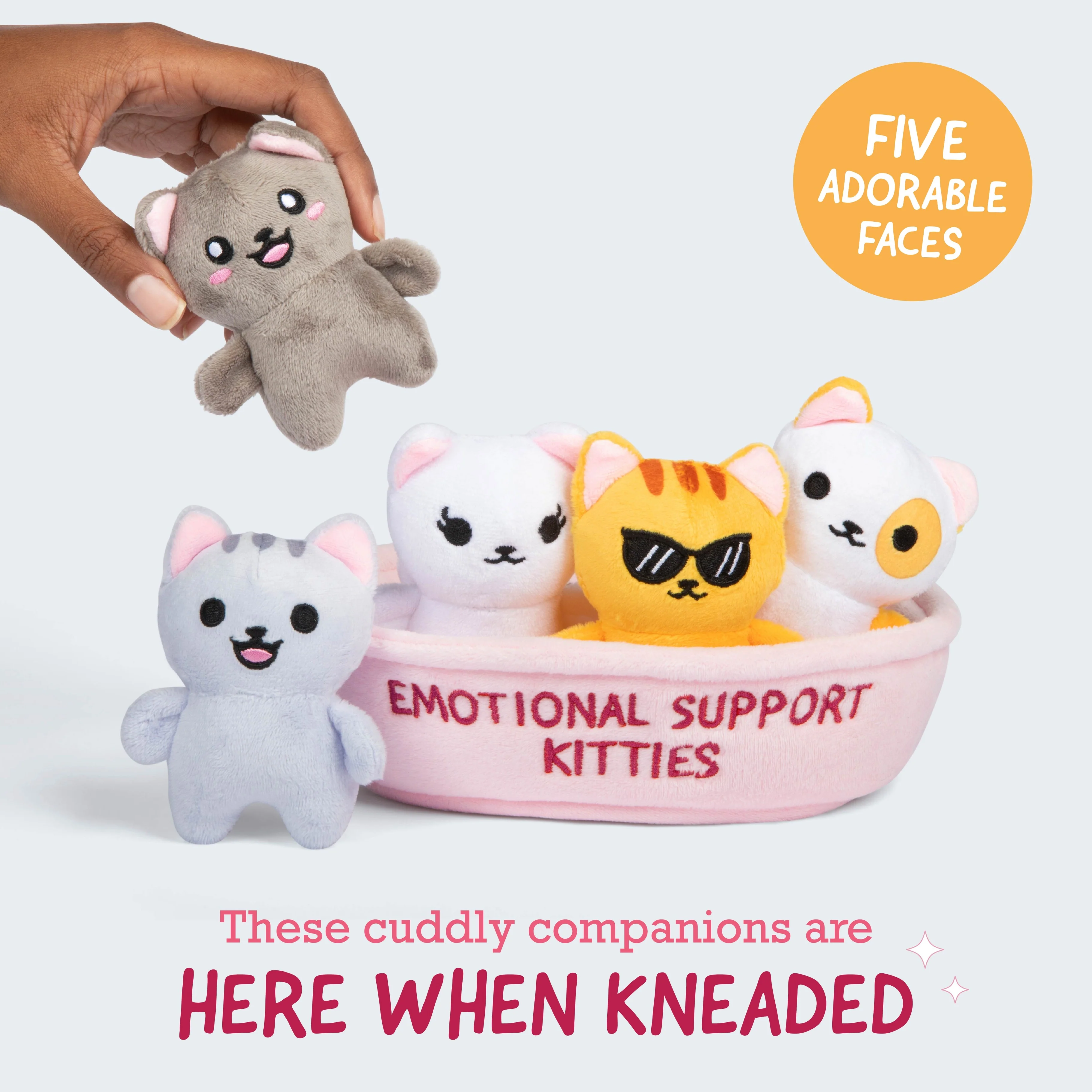 Emotional Support Kitties – Set of 5 Plush Cats in Cozy Container 3 Emotional Support Kitties – Set of 5 Plush Cats in Cozy Container