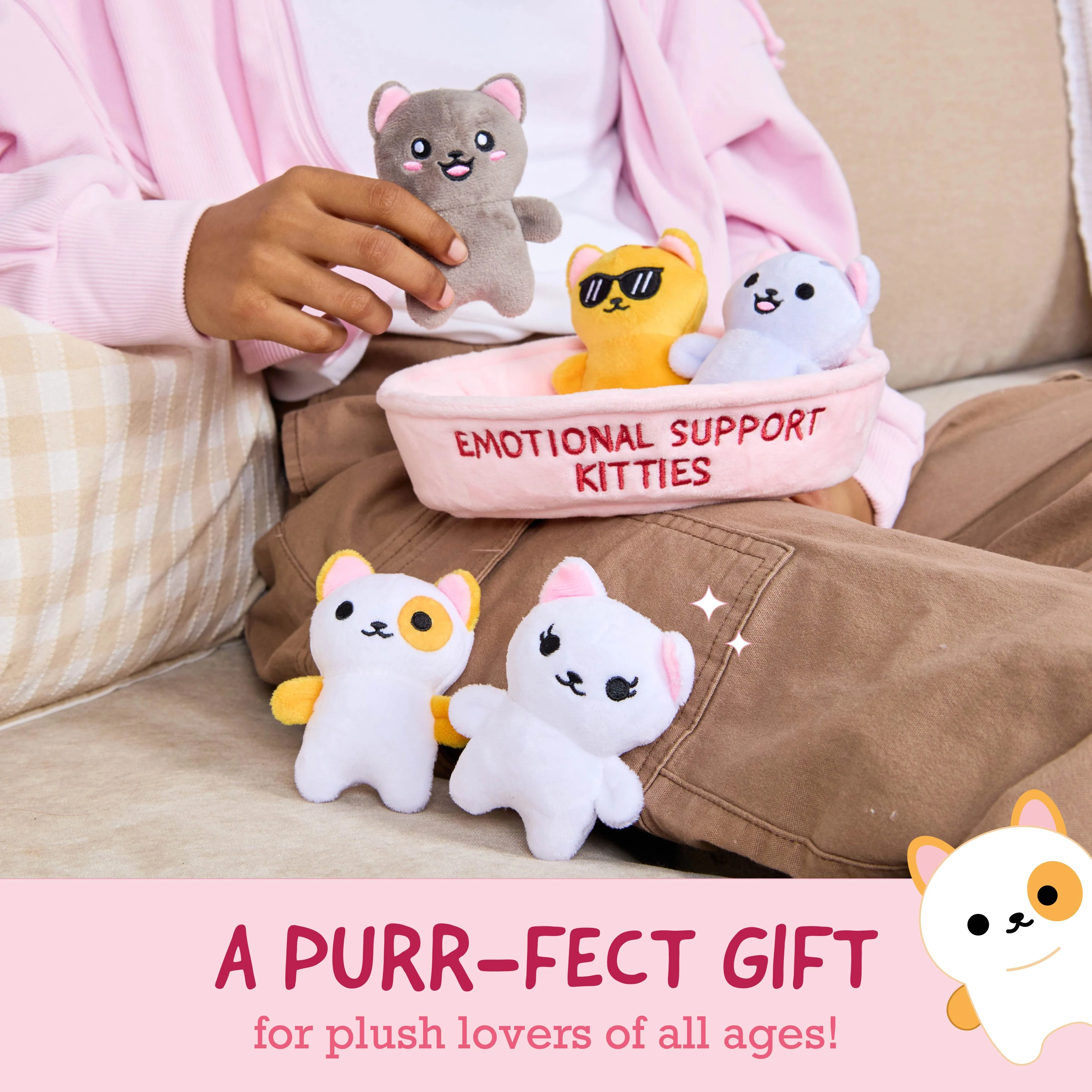 Emotional Support Kitties – Set of 5 Plush Cats in Cozy Container 5 Emotional Support Kitties – Set of 5 Plush Cats in Cozy Container